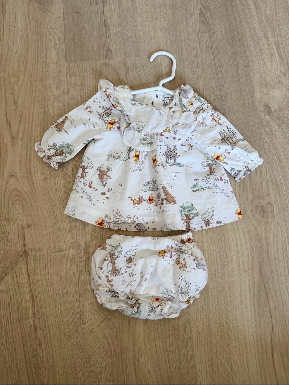 Janie and Jack Cream Winnie the Pooh Print Dress with Bloomers